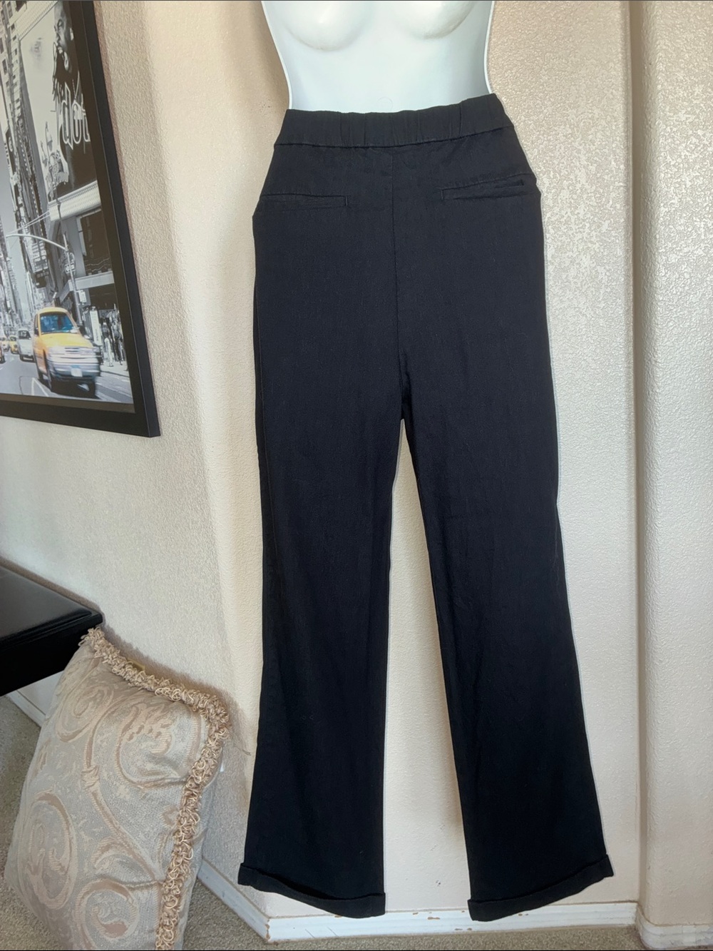 J. Jill Linen Pants Women's M, Black, Stretch Pull-On, 4 pockets, Cuffs. euc - Picture 4 of 15